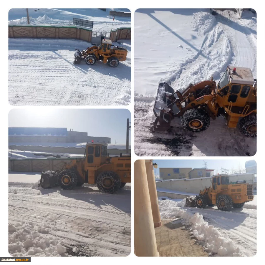 ❄️ برف روبی محوطه آموزشکده پسران خلخال  توسط  ماشین آلات  سنگین  شهرداری خلخال 2